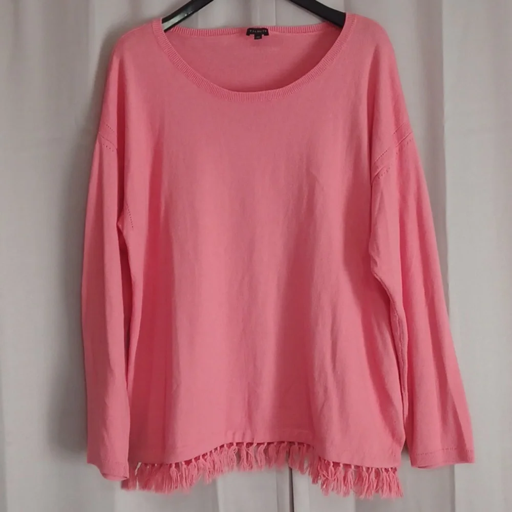Talbots Tassel Fringe Cashmere Blend Lightweight Sweater Relaxed Fit Pink Coral